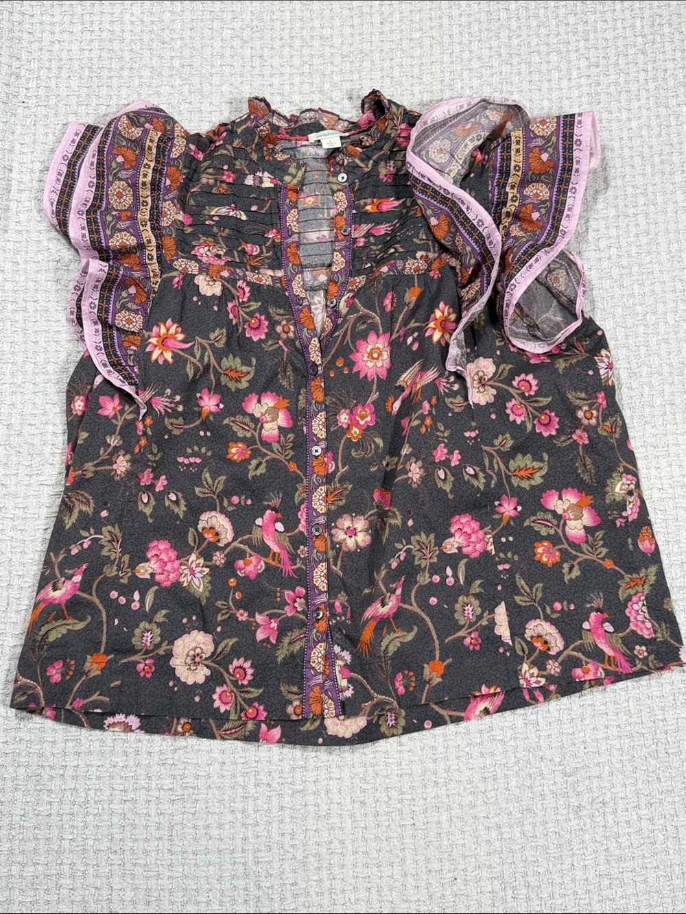 Sundance Marcleine Floral Top Coquette Ruffle Pintuck Boho Cottagecore Large - Picture 9 of 14